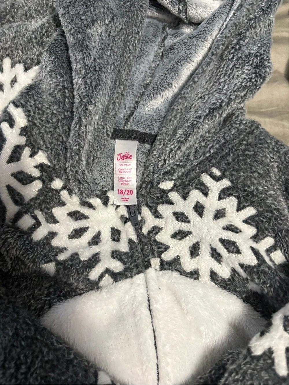Justice Grey & White Penguin Hooded Kids Pajama Robe